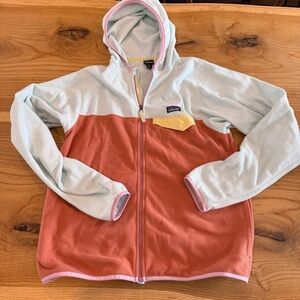 Patagonia Kids Colorblock Fleece Hoodie - Light Blue, Rust & Yellow